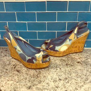 Blue and tan Coach wedge
